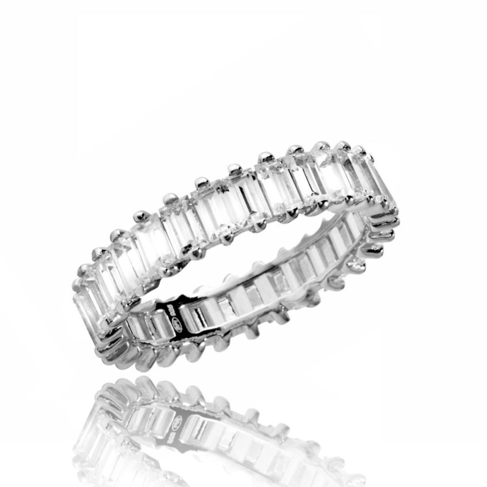 Sterling Silver 925 Emerald Cut CZ  Eternity Ring